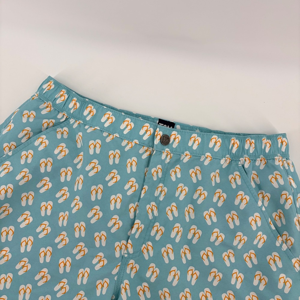 Tom & Teddy‎ Mens XL Swim Trunks Light Blue Flip Flop Print Mesh Lined Shorts